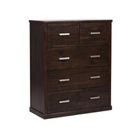 Homefurn Tallboy 5 Drawer Bedroom Chest of Drawers Timber 1000 x 450 x 1200H Queenstown Mocha 3017 QTB