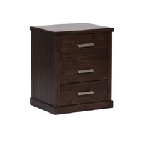 Homefurn Bedside Table 3 Drawer Bedroom Chest of Drawers Timber 530 x 425 x 640H Queenstown Mocha 3016 QBT
