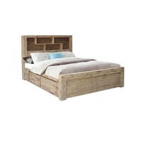 Timber King Size Bed With Bookcase and 4 drawers NZ Pine Homefurn Sapphire Annatto 8463 A4K