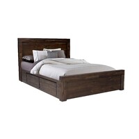 Timber Queen Size Bed Frame with Bookcase and 4 Drawers NZ Furniture Grade Pine Homefurn Bistre 7464 B4Q 