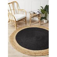 Rug Culture Round Jute Natural Flooring Rugs Area Carpet Black 150x150cm
