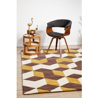 Rug Culture Cube Design Flooring Rugs Area Carpet Yellow Brown White 225x155cm