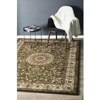 Rug Culture Medallion Runner Green with Ivory Border 300x80cm