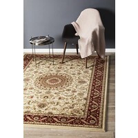 Rug Culture Medallion Runner Ivory with Red Border 300x80cm