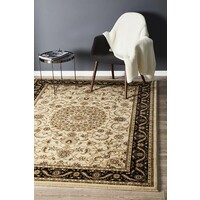 Rug Culture Medallion Flooring Rugs Area Carpet Ivory with Black Border 290x200cm