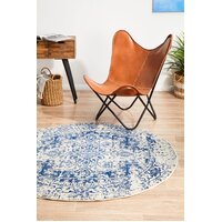 Rug Culture Horizon White Navy Transitional Flooring Rugs Area Carpet 150x150cm