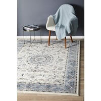 Rug Culture Medallion Flooring Rugs Area Carpet White with Blue Border 330x240cm