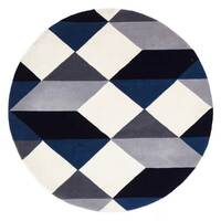 Rug Culture Digital Designer Wool Flooring Rugs Area Carpet Blue Grey White 150x150cm