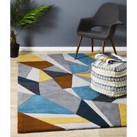 Laura Designer Wool Flooring Rug Area Carpet Blue Yellow Grey 280x190cm