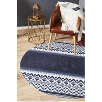 Rug Culture Lunar Braided Cotton Abstract Navy White Round Floor Area Rugs LUN-422-NAV-200X200cm