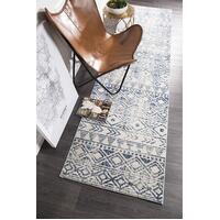 Rug Culture Ismail White Blue Rustic Runner Rugs OAS-456-BLUE-400X80cm