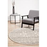 Rug Culture CHROME ADDISON Floor Area Carpeted Rug Modern Round Silver & Off White 200X200CM