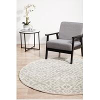 Rug Culture CHROME LYDIA Floor Area Carpeted Rug Contemporary Round Silver & Off White 200X200CM