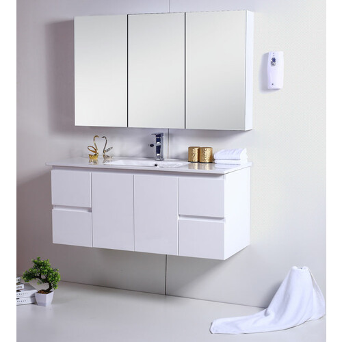 2 Doors 4 Drawers Gloss White Wall Hung, Vanity Wall Cabinets For Bathrooms