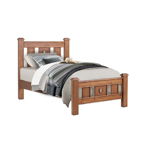 Homefurn King Single Bed NZ Grade Pine Timber Arizona Country Walnut