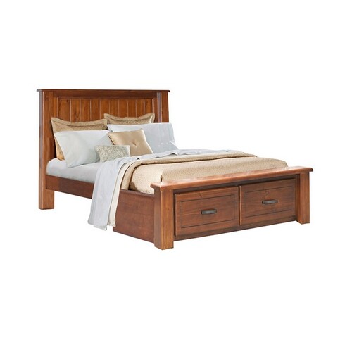 Homefurn Queen Bed Jamaica Panel NZ Grade Pine Timber Light Mahogany